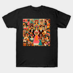 Latin artists, folk fashion, naive frida kahlo looklike woman portrait art T-Shirt